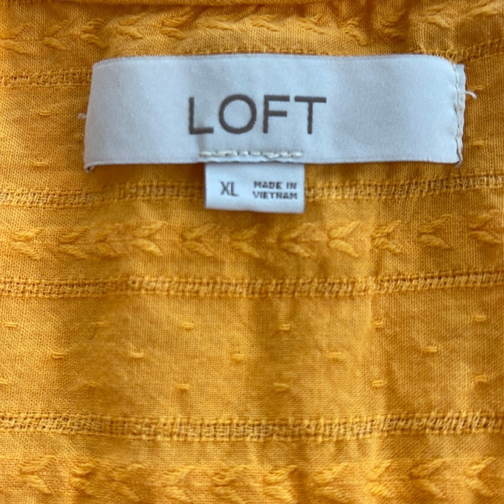 LOFT | Striped Ruffle Tie Neck Blouse | Honey Yellow | X-Large - Picture 7 of 8